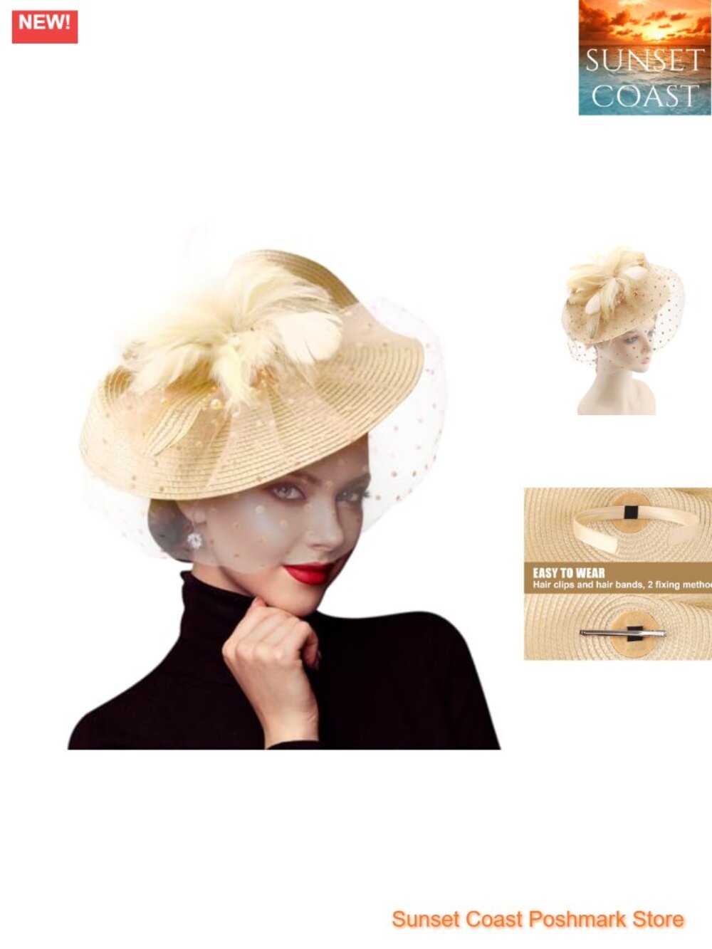 Fascinator Hat Flower Mesh Feathers Headband Clip Tea Party Headwear